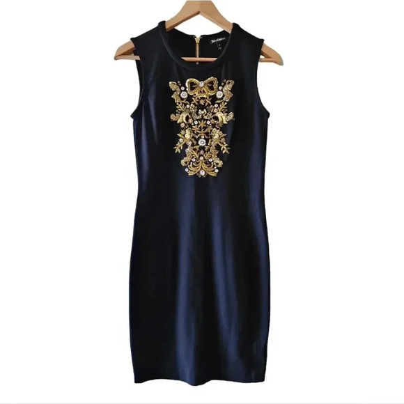 Juicy Couture Black Beaded Sequence Bodycon Casual Mini Sleeveless Dress Size 2. - Picture 3 of 15